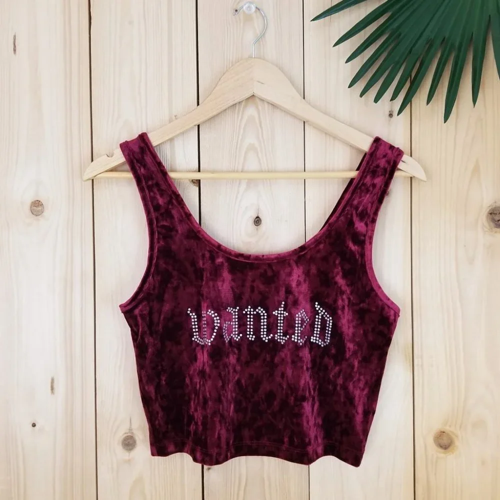 Forever 21 Rhinestone Wanted Crushed Velvet Tank Top - Picture 7 of 11